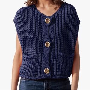 Navy Blue Chunky Knit Sweater Vest